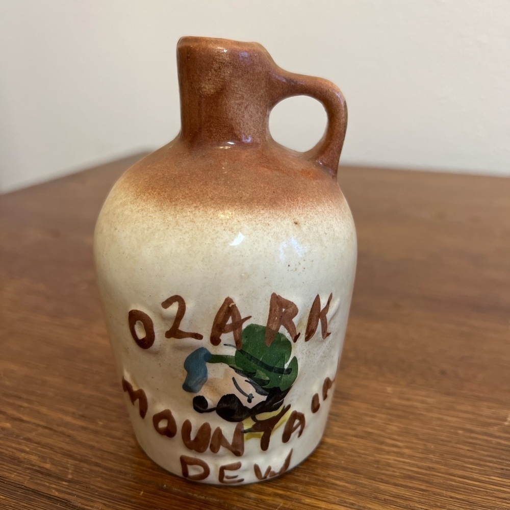 Vintage Ozark Mountain Dew Ceramic Jug – Rustic Cabin Decor